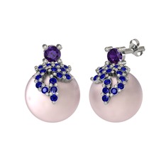 Afra İnci Küpe - Ametist, lab safir ve pembe inci 18 ayar beyaz altın küpe #1taxi9n