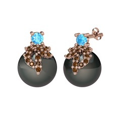 Akuamarin, dumanlı kuvars ve siyah inci 925 ayar rose altın kaplama gümüş küpe