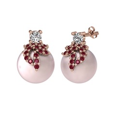 Swarovski, kök yakut ve pembe inci 18 ayar rose altın küpe