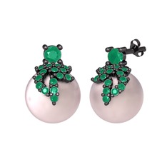 Afra İnci Küpe - Kök zümrüt ve pembe inci 925 ayar siyah rodyum kaplama gümüş küpe #1u2hohe