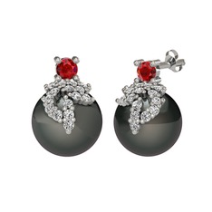 Afra İnci Küpe - Garnet, swarovski ve siyah inci 925 ayar gümüş küpe #1um35sh