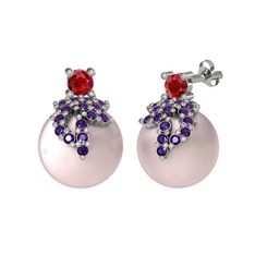 Garnet, ametist ve pembe inci 925 ayar gümüş küpe