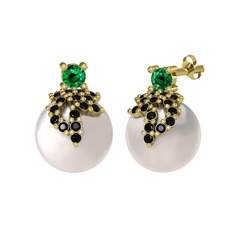 Afra İnci Küpe - Yeşil kuvars, siyah zirkon ve inci 925 ayar altın kaplama gümüş küpe #1uyunlw