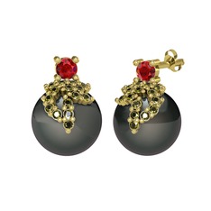 Afra İnci Küpe - Garnet, peridot ve siyah inci 925 ayar altın kaplama gümüş küpe #1vfr8xc