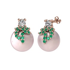 Afra İnci Küpe - Swarovski, kök zümrüt ve pembe inci 14 ayar rose altın küpe #1vj65bl