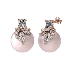 Afra İnci Küpe - Pırlanta, beyaz zirkon ve pembe inci 8 ayar rose altın küpe (0.22 karat) #1vvalwv