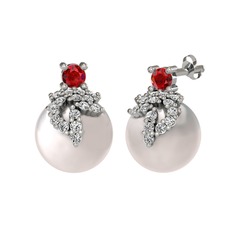 Afra İnci Küpe - Garnet, swarovski ve inci 14 ayar beyaz altın küpe #1w0yt9v