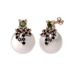 Afra İnci Küpe - Peridot, siyah zirkon ve inci 925 ayar rose altın kaplama gümüş küpe #1w7oovb