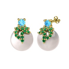 Afra İnci Küpe - Akuamarin, yeşil kuvars ve inci 14 ayar altın küpe #1wpyxaf