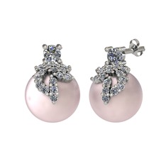 Afra İnci Küpe - Pırlanta ve pembe inci 14 ayar beyaz altın küpe (0.572 karat) #1wsc7a6