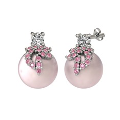 Afra İnci Küpe - Swarovski, pembe kuvars ve pembe inci 925 ayar gümüş küpe #1x44m51