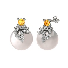 Afra İnci Küpe - Sitrin, swarovski ve inci 925 ayar gümüş küpe #1xbg0ks