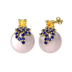 Afra İnci Küpe - Sitrin, lab safir ve pembe inci 8 ayar altın küpe #1y2vsoh