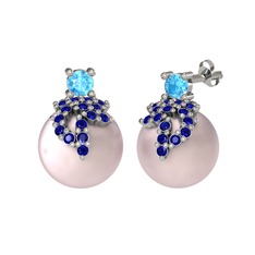 Afra İnci Küpe - Akuamarin, lab safir ve pembe inci 18 ayar beyaz altın küpe #1y4yl2i