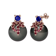 Afra İnci Küpe - Lab safir, kök yakut ve siyah inci 8 ayar rose altın küpe #1z141cz