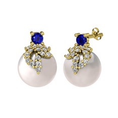 Afra İnci Küpe - Lab safir, swarovski ve inci 925 ayar altın kaplama gümüş küpe #2367b4