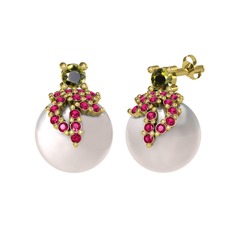 Afra İnci Küpe - Peridot, rodolit garnet ve inci 14 ayar altın küpe #2h90yh