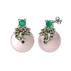 Afra İnci Küpe - Kök zümrüt, peridot ve pembe inci 925 ayar gümüş küpe #2pw9tx