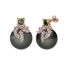Afra İnci Küpe - Peridot, swarovski ve siyah inci 8 ayar rose altın küpe #2q5w3q