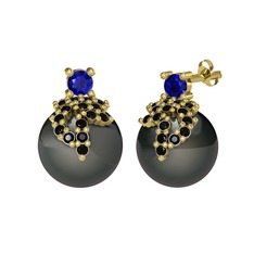 Afra İnci Küpe - Lab safir, siyah zirkon ve siyah inci 8 ayar altın küpe #35n1s4