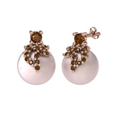 Afra İnci Küpe - Dumanlı kuvars ve pembe inci 925 ayar rose altın kaplama gümüş küpe #39mvul