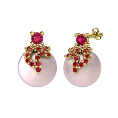 Afra İnci Küpe - Rodolit garnet, garnet ve pembe inci 8 ayar altın küpe #3f237