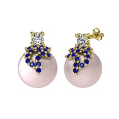 Swarovski, lab safir ve pembe inci 14 ayar altın küpe