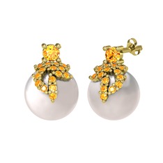 Afra İnci Küpe - Sitrin ve inci 18 ayar altın küpe #3oc86r