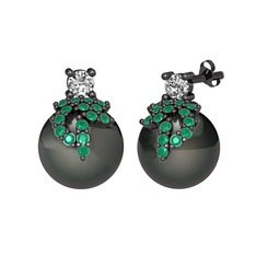 Afra İnci Küpe - Swarovski, kök zümrüt ve siyah inci 925 ayar siyah rodyum kaplama gümüş küpe #3xz08v