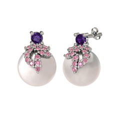 Afra İnci Küpe - Ametist, pembe kuvars ve inci 925 ayar gümüş küpe #40hhpi