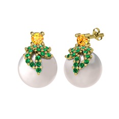 Afra İnci Küpe - Sitrin, yeşil kuvars ve inci 14 ayar altın küpe #4d5uua