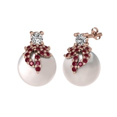 Afra İnci Küpe - Swarovski, kök yakut ve inci 8 ayar rose altın küpe #550ia2