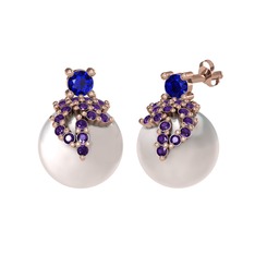 Afra İnci Küpe - Lab safir, ametist ve inci 14 ayar rose altın küpe #5o7b5f