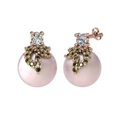 Afra İnci Küpe - Swarovski, peridot ve pembe inci 8 ayar rose altın küpe #5qwscm