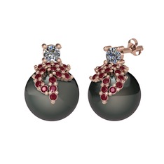 Afra İnci Küpe - Pırlanta, kök yakut ve siyah inci 8 ayar rose altın küpe (0.22 karat) #77fvyr