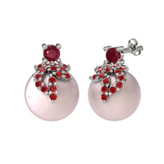 Afra İnci Küpe - Kök yakut, garnet ve pembe inci 925 ayar gümüş küpe #8gknop