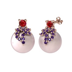 Afra İnci Küpe - Garnet, ametist ve pembe inci 925 ayar rose altın kaplama gümüş küpe #8ilqng