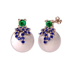 Afra İnci Küpe - Yeşil kuvars, lab safir ve pembe inci 14 ayar rose altın küpe #9bkw9g