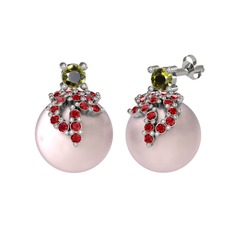 Peridot, garnet ve pembe inci 925 ayar gümüş küpe