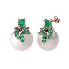 Afra İnci Küpe - Kök zümrüt ve inci 8 ayar rose altın küpe #ai4bn2