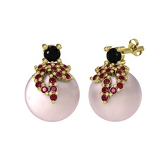 Afra İnci Küpe - Siyah zirkon, kök yakut ve pembe inci 14 ayar altın küpe #aps3yk