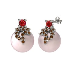 Afra İnci Küpe - Garnet, dumanlı kuvars ve pembe inci 925 ayar gümüş küpe #axg3i0