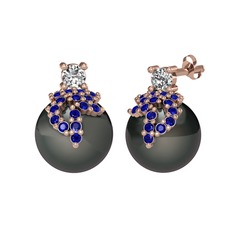 Afra İnci Küpe - Swarovski, lab safir ve siyah inci 18 ayar rose altın küpe #btv7dm