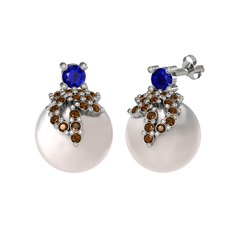 Afra İnci Küpe - Lab safir, dumanlı kuvars ve inci 18 ayar beyaz altın küpe #bvklvi