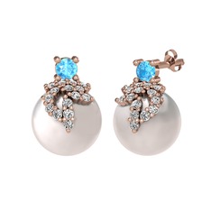 Akuamarin, swarovski ve inci 925 ayar rose altın kaplama gümüş küpe
