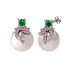 Yeşil kuvars, pembe kuvars ve inci 925 ayar gümüş küpe