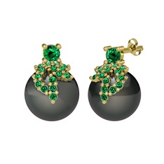 Afra İnci Küpe - Yeşil kuvars ve siyah inci 8 ayar altın küpe #dct10d