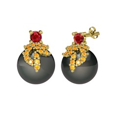 Afra İnci Küpe - Garnet, sitrin ve siyah inci 925 ayar altın kaplama gümüş küpe #ddsodj