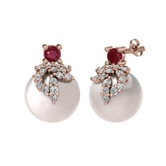 Afra İnci Küpe - Kök yakut, swarovski ve inci 925 ayar rose altın kaplama gümüş küpe #dtdq4d