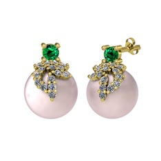 Yeşil kuvars, pırlanta ve pembe inci 8 ayar altın küpe (0.352 karat)